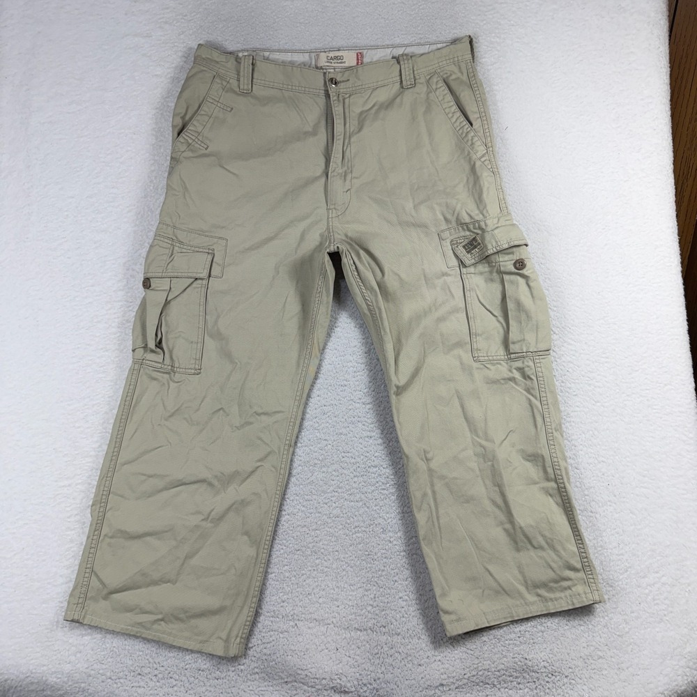 Levis Mens Y2K Loose Straight Cargo Pants Utility Baggy Workwear Beige 38x30